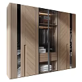 Modern Wooden Wardrobe With Glass Doors Interior Featuring Hanging Rails Drawers And Folded Clothes