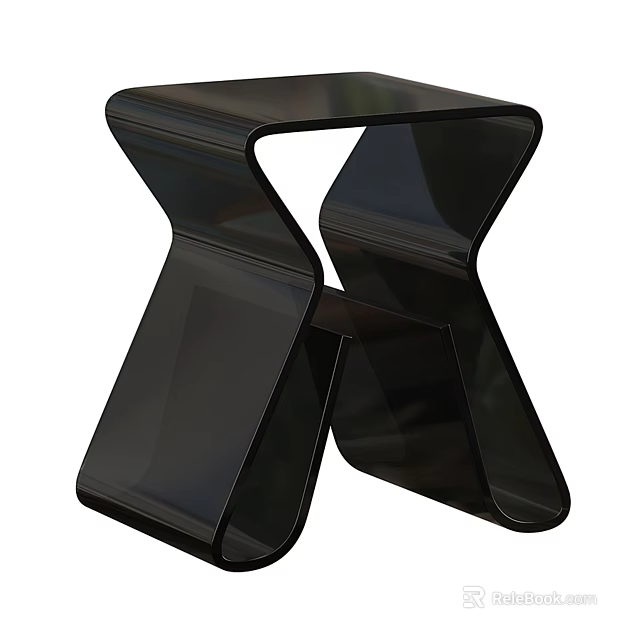 Modern Black Cross Design Side Table with Sleek Glossy Surface and Stable Structure 3d model 