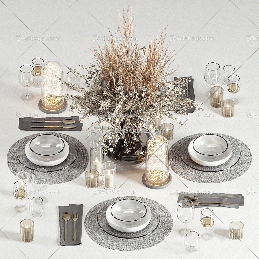 Modern floral table decoration combination 3d model