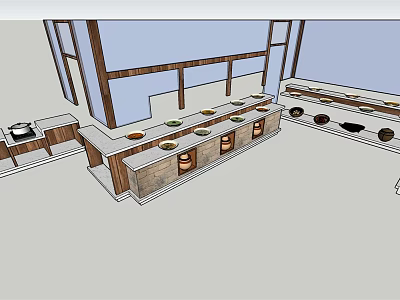 Modern Kitchen Interior Design Featuring Wooden Cabinets And Spacious Countertop Area 3d model