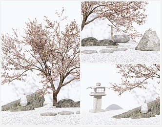 Japanese style landscape sketch dry landscape sketch 3d model