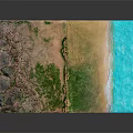 Garden Landscape with Green Vegetation Sandy Beach Water Area and Layered Natural Scenery