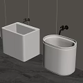 Modern Bathroom With Two White Washbasins Wall Mounted Faucets And Gray Floor