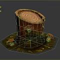 Wooden Tree Stump Decor With Green Grass And Red Mushrooms In Design