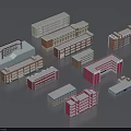 Multiple School Building Models With Different Architectural Styles And Various Colors 3d model