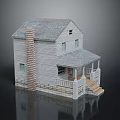 Cartoon Scene White House Model With Gray Roof Chimney Porch Steps And Windows