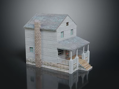 Cartoon Scene White House Model With Gray Roof Chimney Porch Steps And Windows 3d model