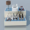 Swing Door Display Cabinet With Shoes And Table Lamp On Shelves