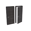 Dark Wooden Swing Door With Vertical Stripes And Silver Handle Design