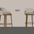 Pair of Modern Bar Stools With Light Fabric Seats And Wooden Legs
