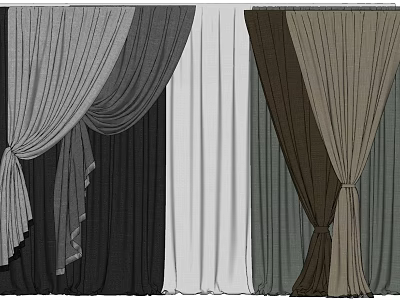 Various Colored Curtains With Draped Tied And Pleated Designs For Interior Decoration 3d model