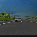 Beautiful Sunny Urban Road Scenery With White Sports Car Elevated Train And Lush Green Trees