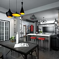 Industrial Style Open Plan Living And Dining Room With Chic Vintage Modern Interior Decor