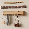 Wooden Wall Mounted Hooks With Multiple Tiers For Hanging Bags And Scarves