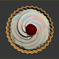 Homemade Sweet Cupcake With White Swirl Frosting And Red Cherry On Yellow Paper Cup