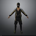 Man In Yellow And Black Striped Tracksuit With Cap And Mask Posing With Arms Outstretched