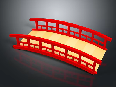 Japanese Style Red Arch Bridge With Red Railings And Light Colored Deck 3d model