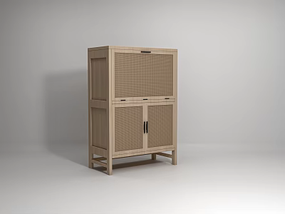 Minimalist Wooden Decorative Cabinet With Rattan Door Panels Storage Shelves And Wooden Legs 3d model