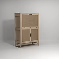 Minimalist Wooden Decorative Cabinet With Rattan Door Panels Storage Shelves And Wooden Legs