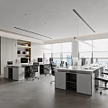 Modern Public Office Space With Open Layout Large Windows And Ergonomic Office Desks 3d model