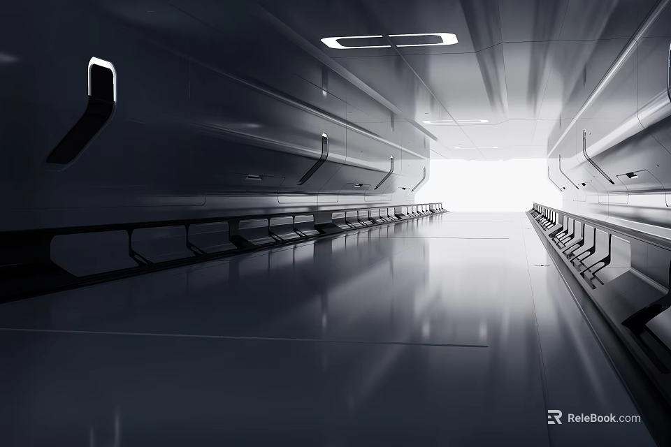 Futuristic Sci Fi Corridor With Metallic Design And Lighting 3d model 
