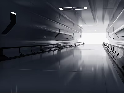 Futuristic Sci Fi Corridor With Metallic Design And Lighting 3d model