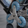 Hand Truck With Large Water Bucket And Blue Wheels In Marble Lobby