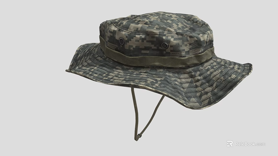 Camouflage Pattern Wide Brim Hat With Adjustable Strap For Outdoor Activities And Stylish Look 3d model 