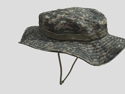 Camouflage Pattern Wide Brim Hat With Adjustable Strap For Outdoor Activities And Stylish Look 3d model