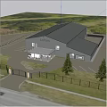 Lofties Cafe Industrial Style Building With Parking Lot And Surrounding Cars And Covered Entrance Design