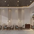 Modern Restaurant Interior Design With Two Story Layout Chandelier Lighting And Green Plants