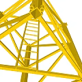 Yellow Metal Geometric Frame Structure With Interconnected Steel Beams For Industrial Use