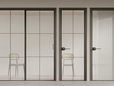 Modern Sliding Doors With Glass Grid Panels And Sleek Frame In Interior 3d model