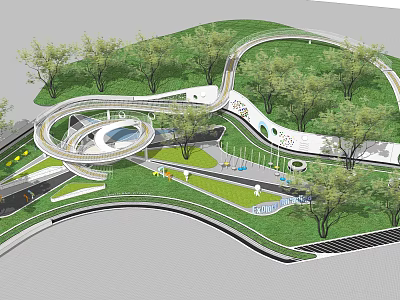 Scenic Park Landscape Design With Curved Pathways Green Lawns Trees And Playground Area 3d model