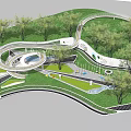 Scenic Park Landscape Design With Curved Pathways Green Lawns Trees And Playground Area