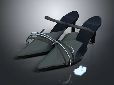Fashionable High Heel Sandals With Pointed Toe And Beaded Straps Design 3d model