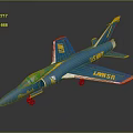 Blue and Yellow US Navy Model Jet Airplane with Yellow Stripes on Wings and Tail