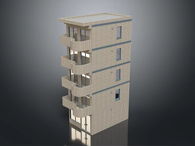 Multi Story Residential Building With Light Exterior Balconies Windows And Entrance 3d model