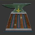 Anvil Shaped Green Top Decorative Object With Wooden Base And Striped Patterns