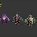 Three Armored Bear Game Characters With Distinct Color Schemes And Detailed Equipment