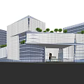 Modern Glass Office Building Complex With Illuminated Facades And Urban Road View