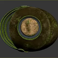 Vintage Handcrafted Household Bottle Featuring Green Mossy Cover Metal Strips And Round Metal Pieces