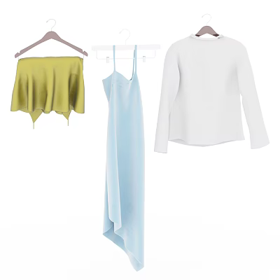 Women's Clothing Yellow Skirt Light Blue Slip Dress White Long Sleeve Top 3d model Women's Clothing Yellow Skirt Light Blue Slip Dress White Long Sleeve Top 3d model