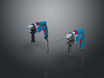 Blue Electric Power Drills With Power Cords And Ergonomic Design Features 3d model