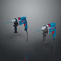 Blue Electric Power Drills With Power Cords And Ergonomic Design Features 3d model