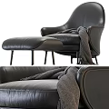 Luxurious Black Leather Accent Chair With Matching Ottoman And Wool Blanket