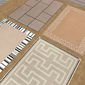Square Rugs With Geometric Patterns And Striped Borders In Neutral Tones 3d model