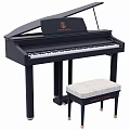 Elegant Black Piano Musical Instrument With Soft Upholstered Stool And Classic Design