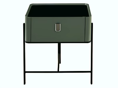 Modern Minimalist Dark Green Nightstand With Drawer And Black Metal Legs 3d model