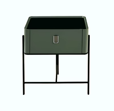 Modern Minimalist Dark Green Nightstand With Drawer And Black Metal Legs 3d model